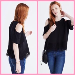 MADEWELL | Lace Edge Silk Cold Shoulder Blouse